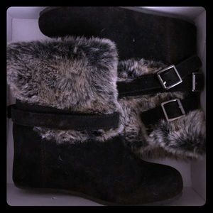 Black Ankle Suede Wedge Boots